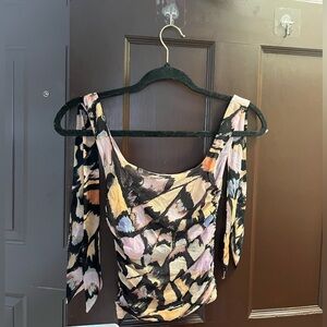 Free People Pink and Black Mesh Top with optional ties on straps